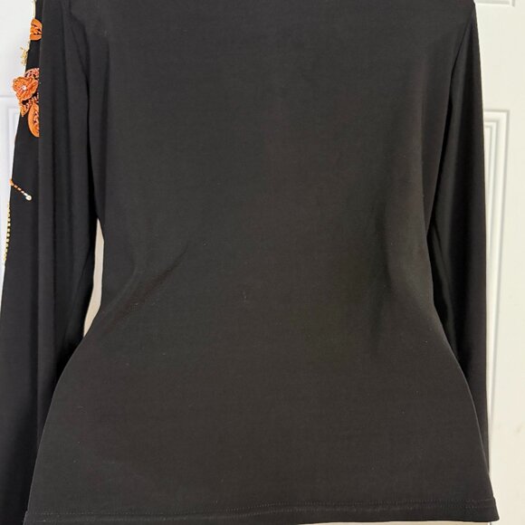 Marquiza Collection Black Long Sleeve Blouse Embroidered Floral Fall Design Boho - Picture 3 of 8